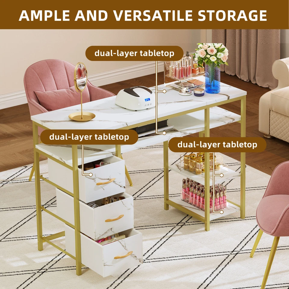 Мраморная текстура ногтей стол маникюр станция маникюрный стол с 3 ящиками - Изображение 3 из 4