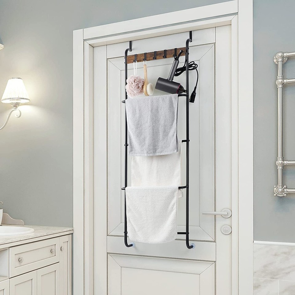 5 Tier Towel Rack, Bath Kicthen Hanging Holder Wall Over The Door