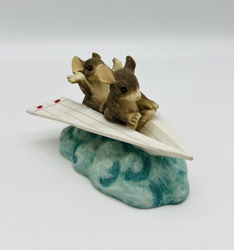 Fitz Floyd Charming Tails Just Plane Friends Mouse Figurine Paper Airplane Mice - Picture 8 of 11
