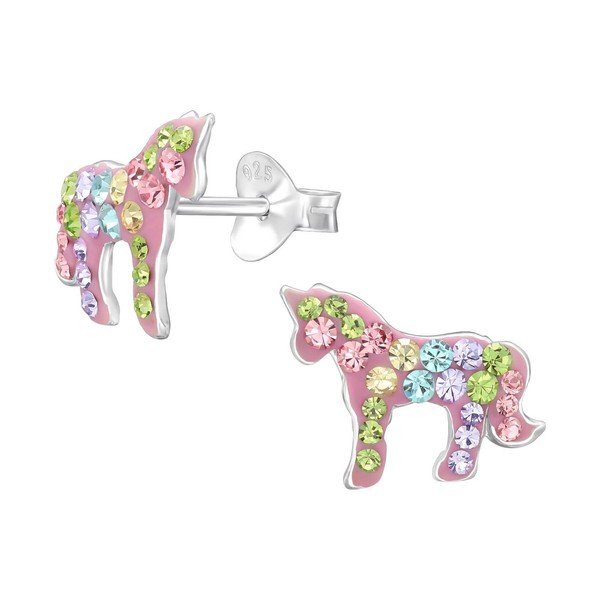 Einhorn Kinder Ohrringe Mit Kristallen 925 Silber MäDchen Ohrstecker Schmuck-image