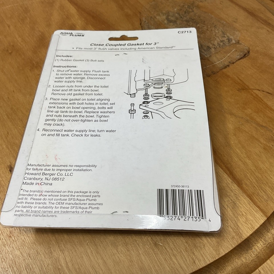 Aqua Plumb Close Coupled Gasket For 3" Flush Valve C2713 Toilet Repair