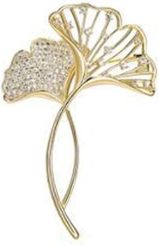 1Ct Round Cut Simulated Diamond Ginkgo Leaf brooches pins 14k Yellow gold plated - Picture 2 of 8