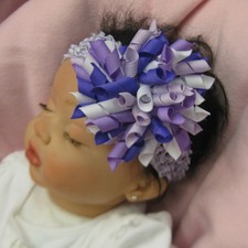 LIlac, Lavender White Korker 3  Hair Bow, Lilac White Purple Hairbow headband