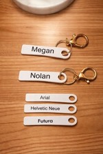 Personalized Engraved Plastic Keychains White Custom Name Tags Font Options