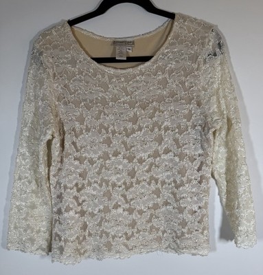Vintage Y2K Coldwater Creek cream lace stretch scoop neck Gilmore Girls top M