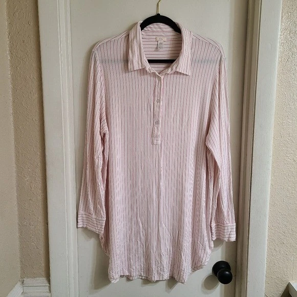 Eberjey Womens Striped Soft Sleepshirt Size M White Pink - Image 3 of 4