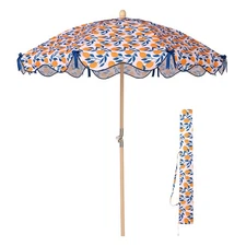 LAGarden Our Beach Umbrella for Sand Beech Wood Pole Carry Bag Lemon Tree