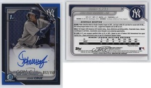 2024 Bowman Chrome Prospect Auto Blue Refractor /150 John Cruz #CPA-JCZ Auto