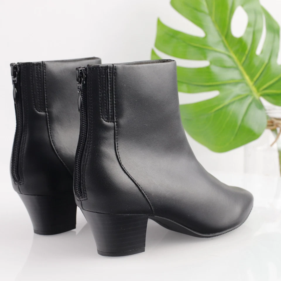 Clarks Mujeres Botas Teresa Talla 8 M Negro Cuero Botines Tacón Bajo Punta Foto 3 de 4