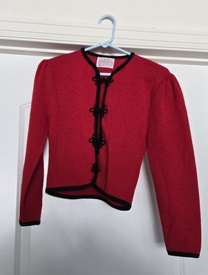 Pendleton Petite Red  Wool Cardigan Sweater Jacket sz Small Loop Closure 
