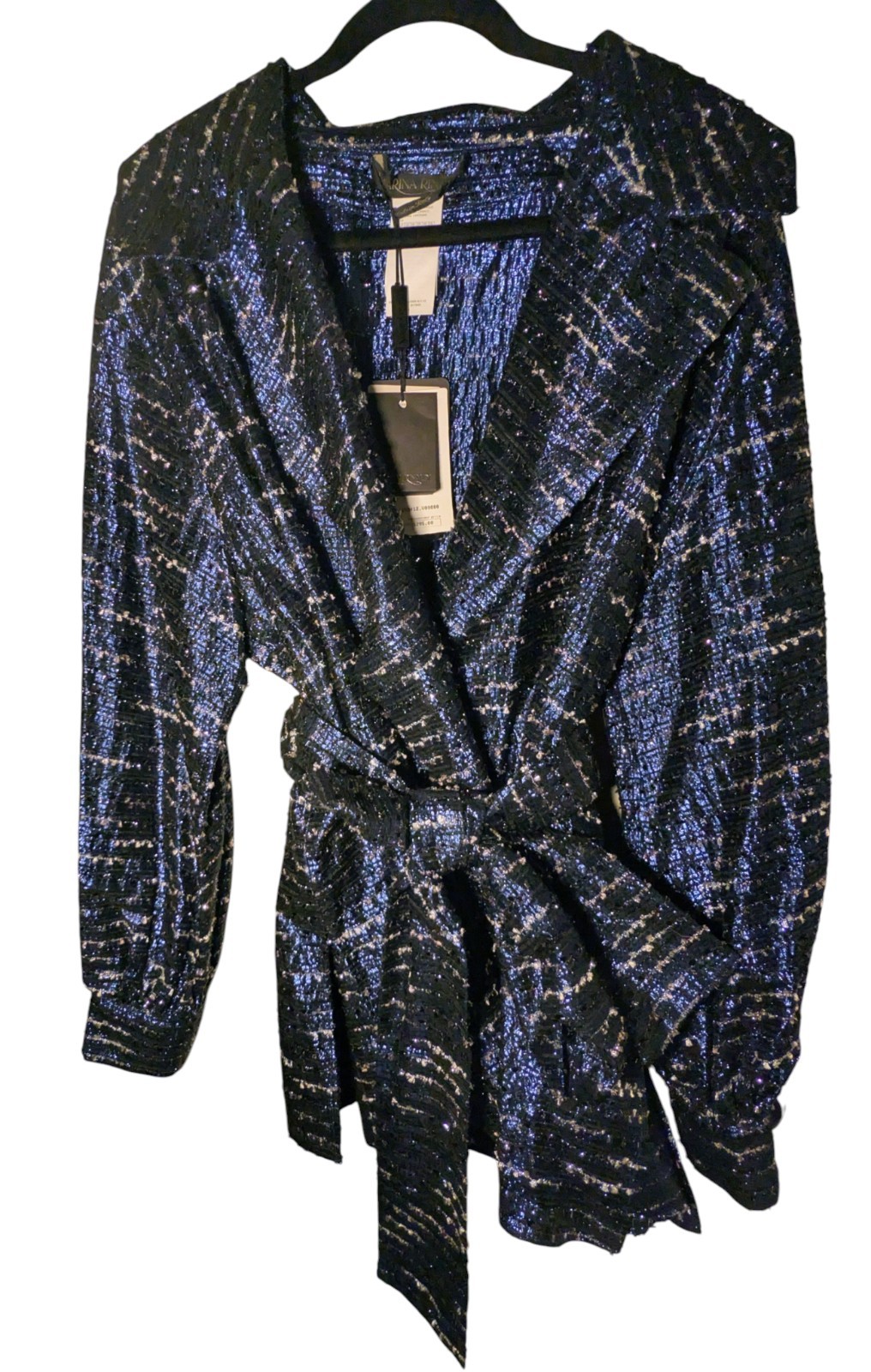 Marina Rinaldi Fortuna Chaqueta Metálica Envolvente Camisa Blusa US 20 Plus Nueva con Etiquetas $1295