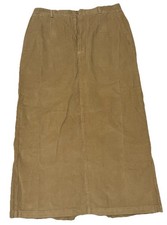 Lands End Corduroy Skirt USA Made Tan Sz 12 Midi Cottage Wide Wale Pockets