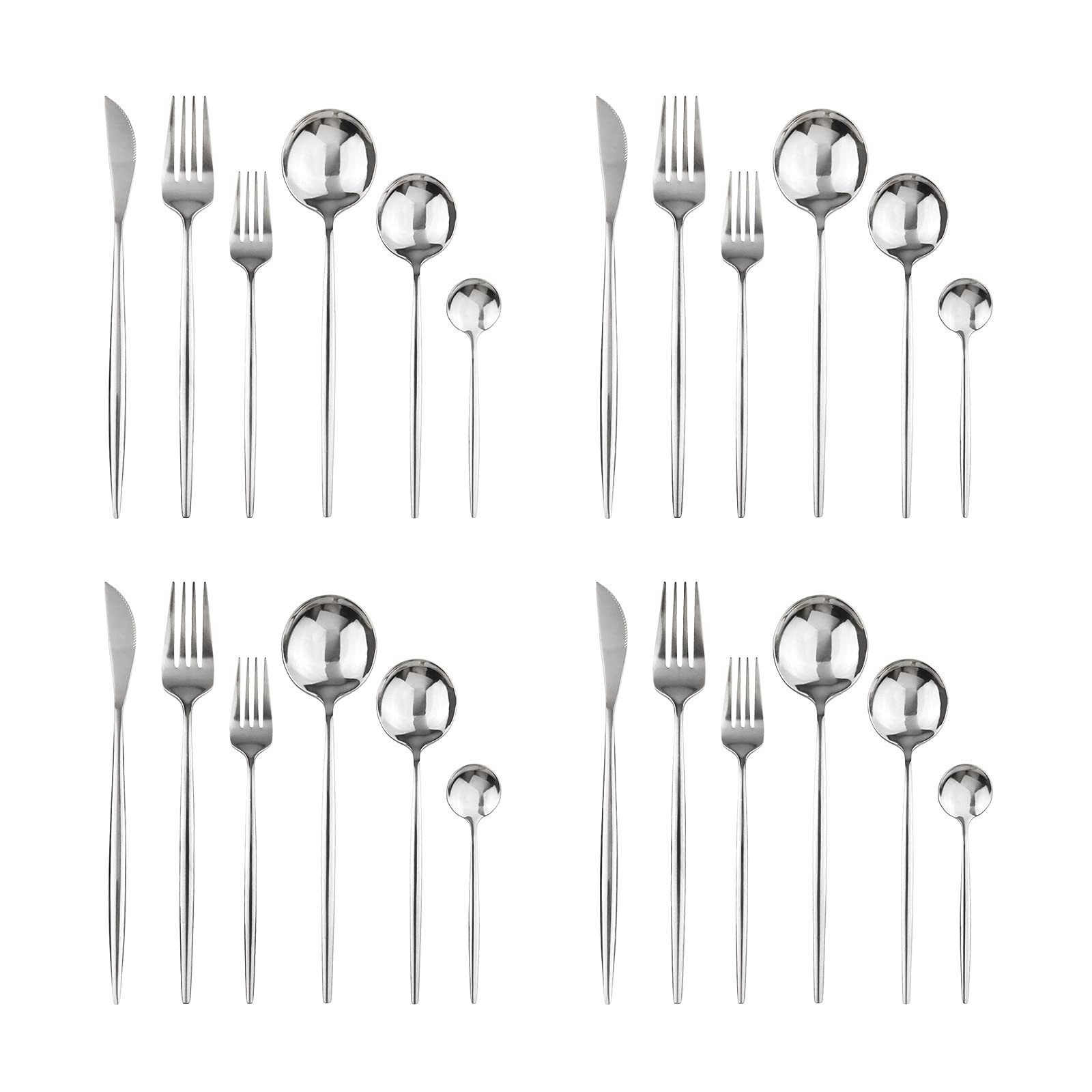 24Pcs 18/0 Stainless Steel Mirror Silverware Cutlery Flatware Set