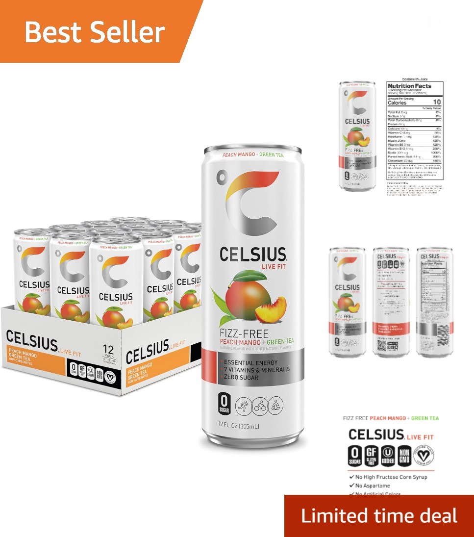 Peach Mango Green Tea, Functional Essential Energy Drink 12 Fl Oz Pack of 12