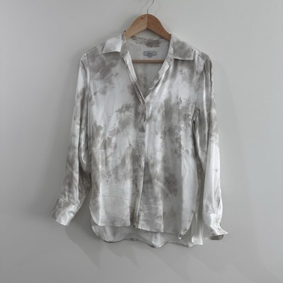 Rails Nissa satin popover blouse in Ivory storm V neck white grey XS