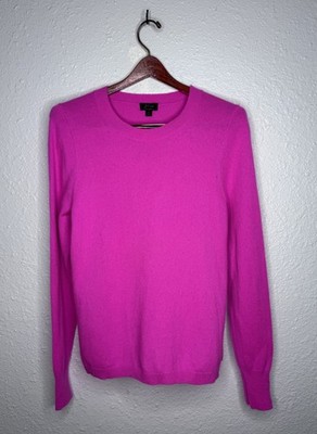J.Crew 100% Cashmere Sweater Large Bright Pink Crewneck Soft Luxury Classic