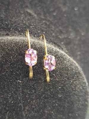 Designer-Ohrringe 10 Karat Gelbgold massiv mit hellvioletten Edelsteinen 
