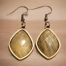 Green Stone Copper Framed Earrings Dangle Teardrop Quartz Natural Style Hippie