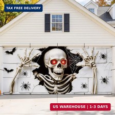 Halloween Garage Door Cover 7 x 16 FT, Creepy Skeleton Banner