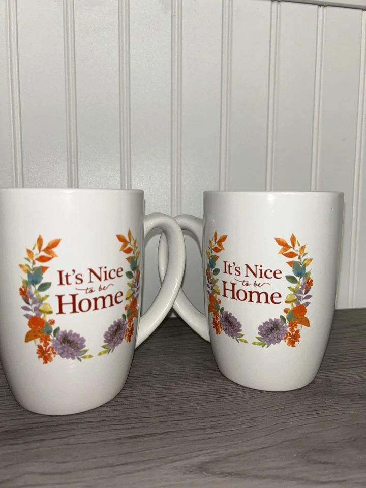 Juego de dos tazas de café Royal Norfolk It Is Nice To Be Home cerámica otoño  Foto 4 de 4