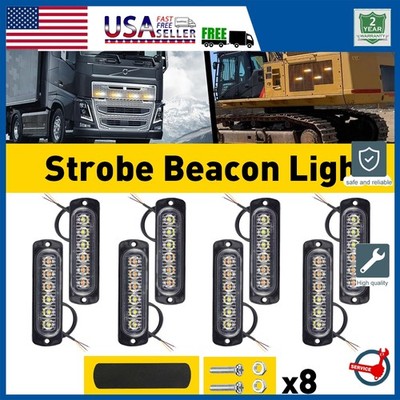 8X Amber/White 6LED Truck Car Emergency Beacon Warning Hazard Flash Light Strobe