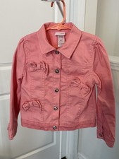 Little Lass Girls Pink Cotton Jacket Button Closure Bow Accents Pockets Size 6