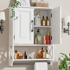 Wall Mount Bathroom Cabinet Storage Organizer Medicine Cabinet with Rod White
