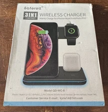 NEW Saferell 3-in-1 Wireless Charger Station 15W Fast Charging Dock QD-WC8 BLACK
