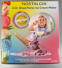Nostalgia 4 Qt. Wood Parlor Ice Cream Maker – New in Box - FREE FEDEX SHIP