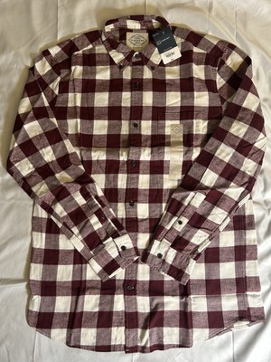 St Johns Bay Men's LT Long Sleeve Flannel Super Soft Cotton Burgundy PlaidShirt