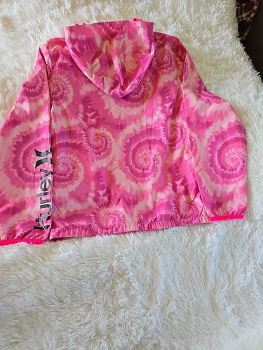 Hurley Windbreaker Jacket Girls Sz Large 12-13 Pink Tye Dye Hooded Full Zip - Picture 12 of 15