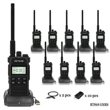 10Pack Retevis RT86S GMRS Long Range High Power 2600mAh Two Way Radios & Adapter