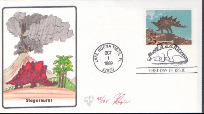 Set of 4 1981 25c Dinosaurs #2422-25 FDC Hand Painted by Pugh ST3731 - Image 3 of 4