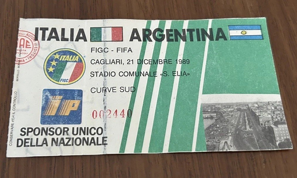 Biglietto Partita Di Calcio Italia Argentina Cagliari 21 Dicembre 1989