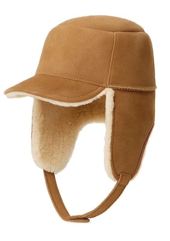 Pure Wool Sheepskin Fleece Trapper Pilot Aviator Tractor Bomber Hat Cap Ear Flap