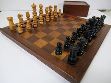 ANTIQUE AYRES WEIGHTED CHESS SET  K 86mm & LINED BOX JAQUES STYLE BOARD