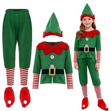 Unisex Kids Costume Hat Outfits Cosplay Set Carnival Elf Long Pants 5 Pieces