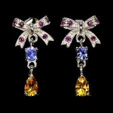 925 Sterling Silver Earrings Pear Citrine 6x4mm Rhodolite Tanzanite Bow Gemstone