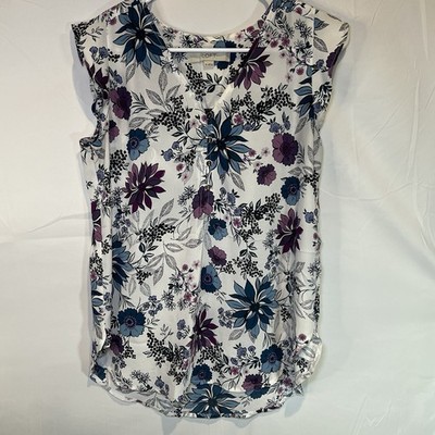 Loft Women's Floral Flutter Sleeve Henley Career Blouse V Neck XSmall Girly Cute