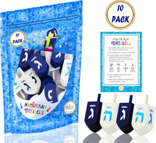 10 Hanukkah Dreidel Extra Large Blue  White 3" Inch Wooden Dreidels Hand Painte