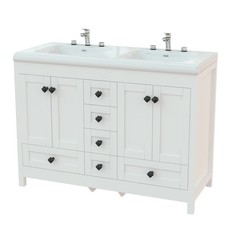 47" Vanity Double Sink Ceramic Freestanding Cabinet 5 Drawers White For Bathroom