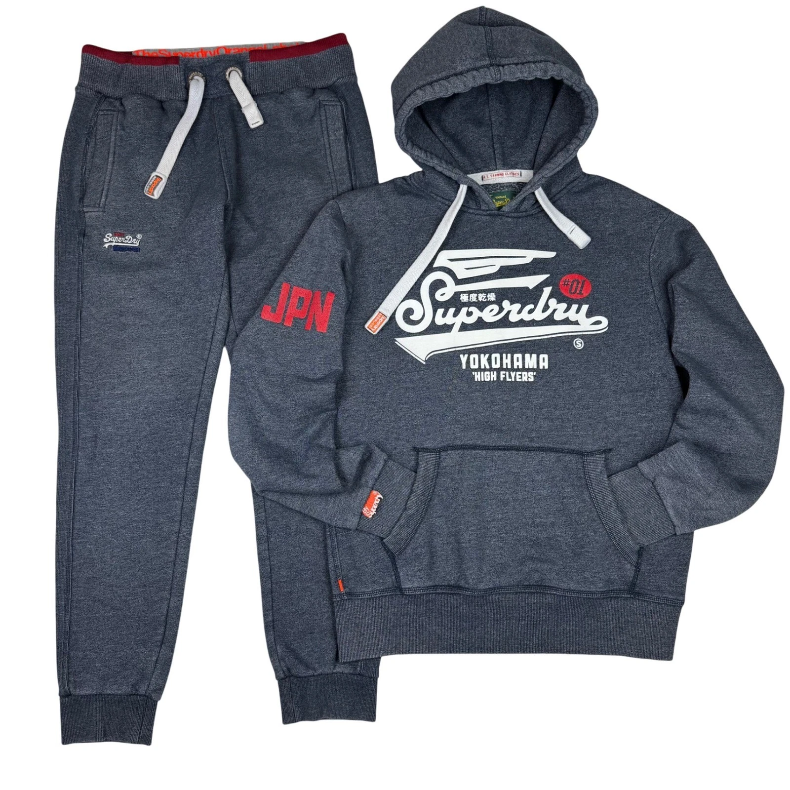 Superdry Hoodie Orange Label Jogger 2Pc Set Yokohama High Flyers Mens Grey Retro