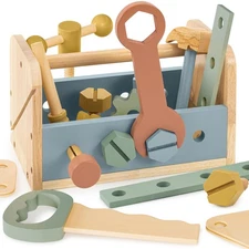 Stylish Wooden Tool Set for Toddlers - Durable Montessori Tool Box Kit with H...