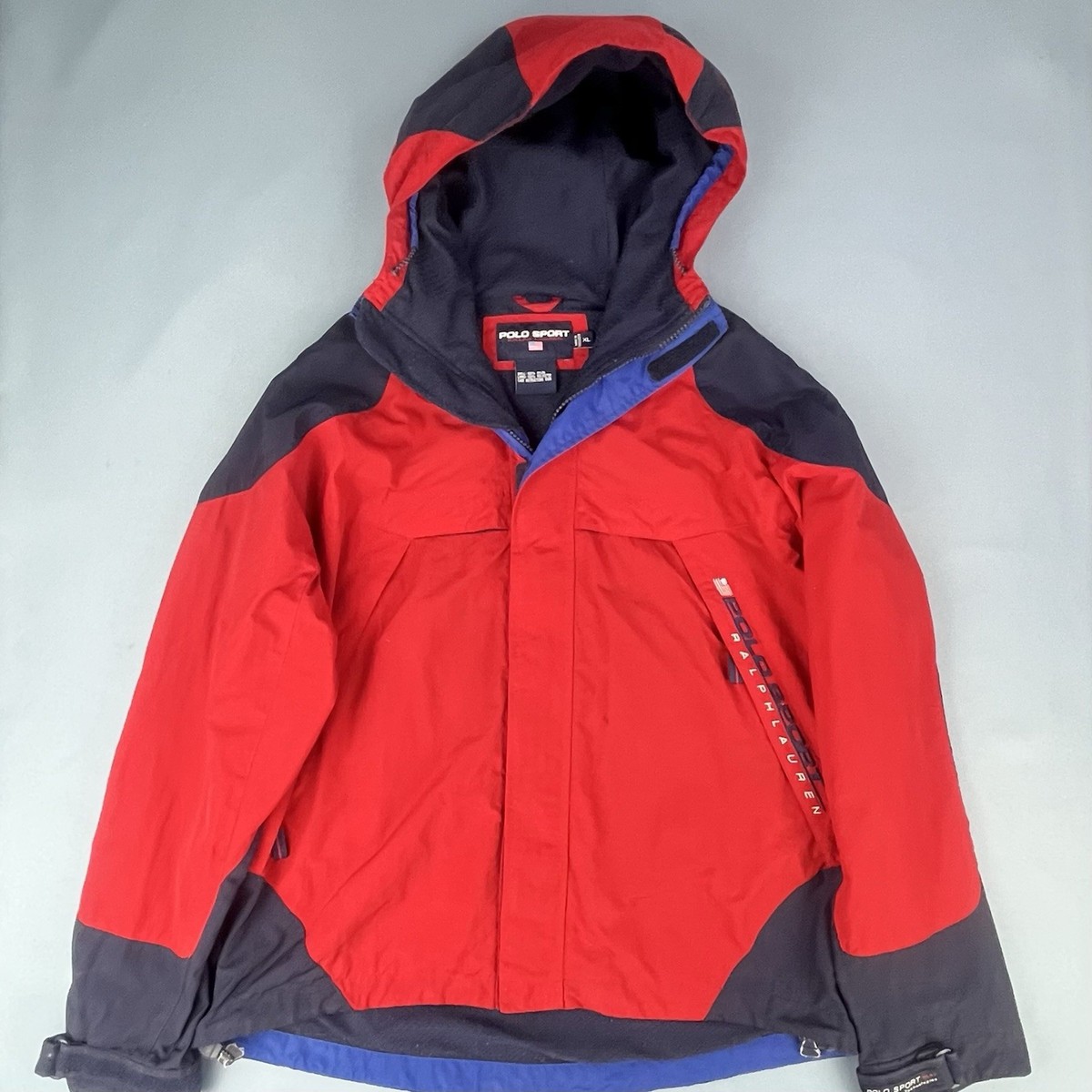Vintage Polo Sport Ralph Lauren Mens Red Blue Hooded Performance