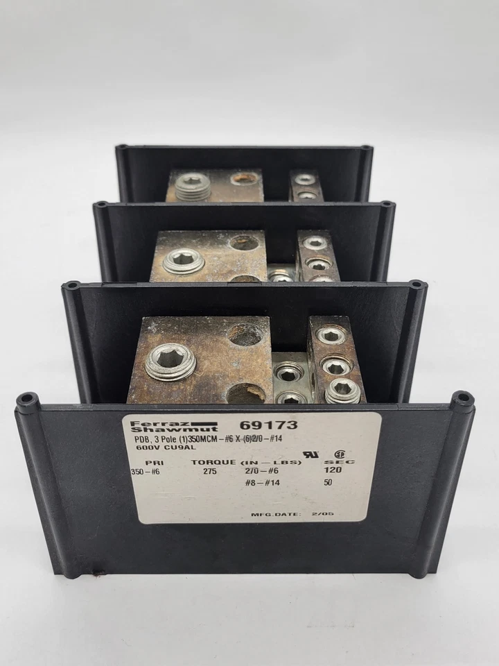 Ferraz Shawmut 69173 Wire Distribution Block 3P 600V CU9AL PDB - Image 3 of 4
