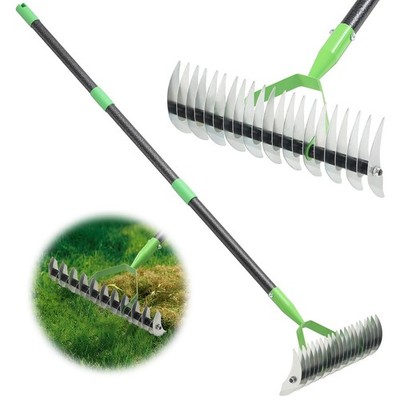 55'' Heavy Duty Steel Thatch Rake for Lawn, Garden Soil & Mulch Care, 13'' Wide