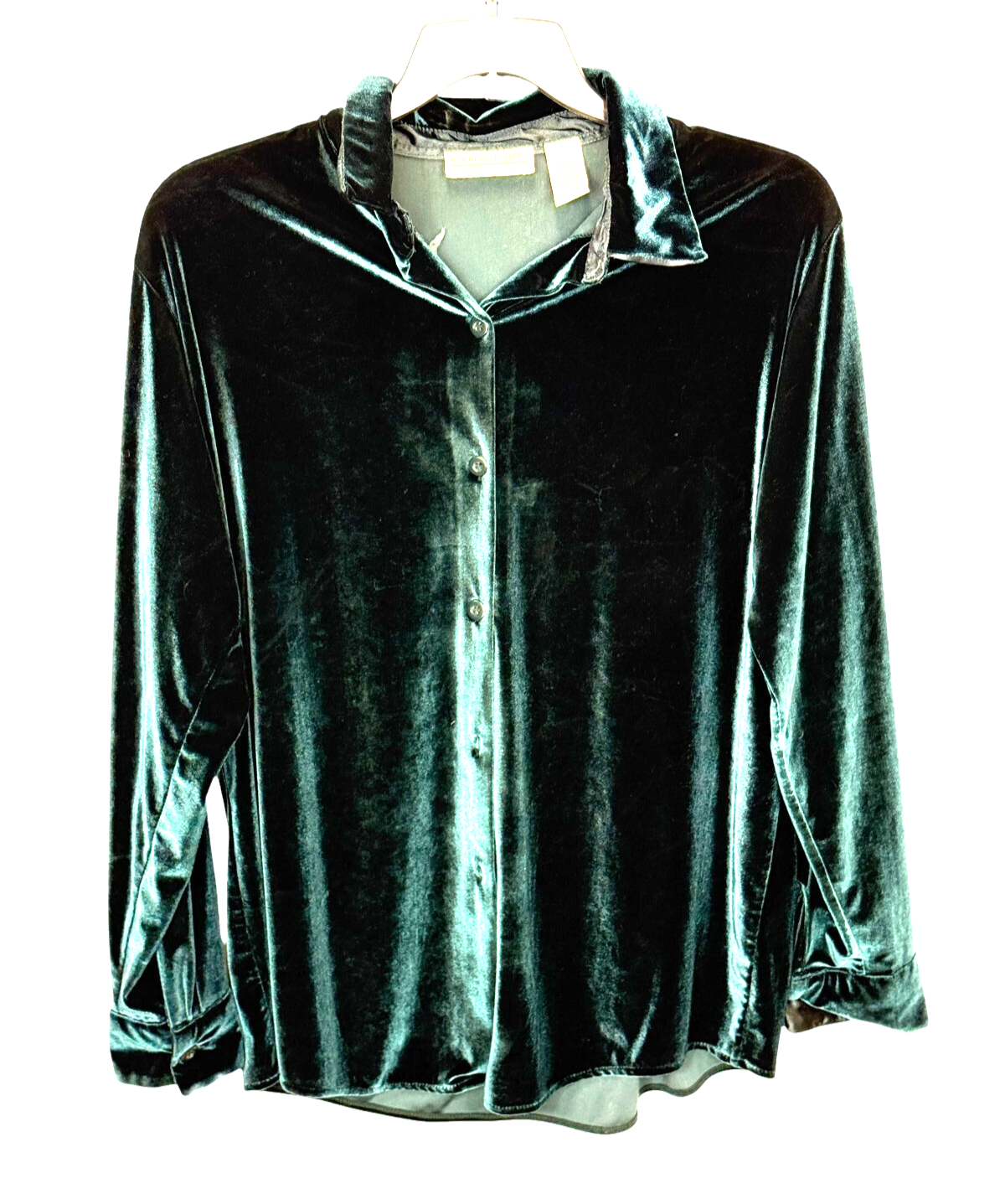 Vintage velvet button up tunic shirt size L forest green whimsigoth y2k luxe
