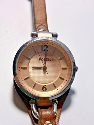 Fossil ES3263 Rose Color Dial - Quartz Watch   Brown Genuine Leather Strap
