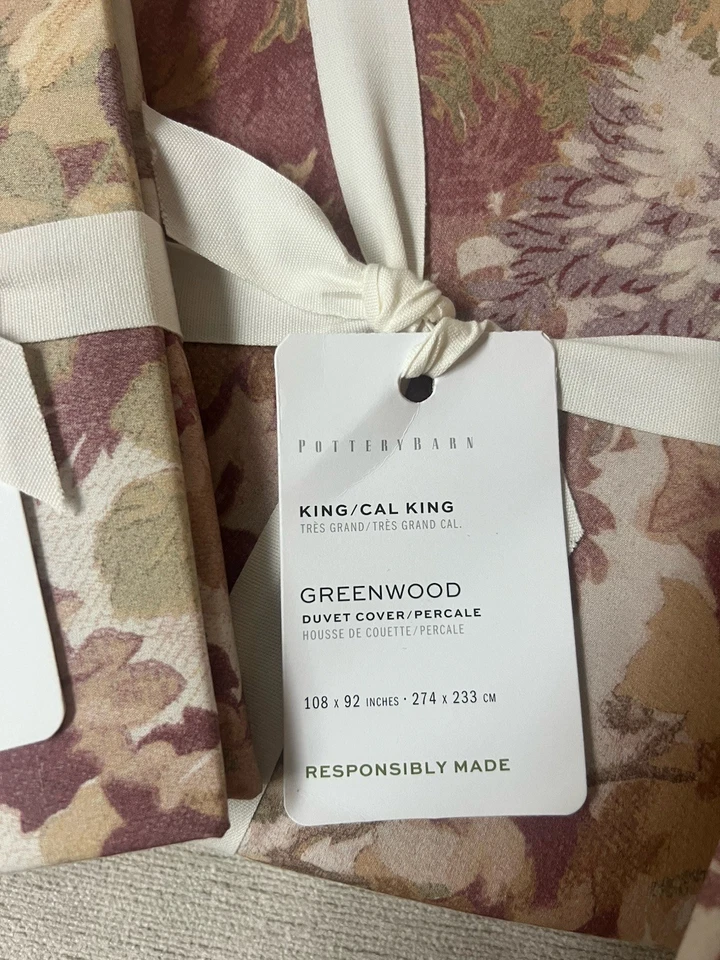 Edredón Pottery Barn GREENWOOD Percal King/Cal King y 2 fundas de euro palo de rosa nuevo con etiquetas Foto 4 de 4