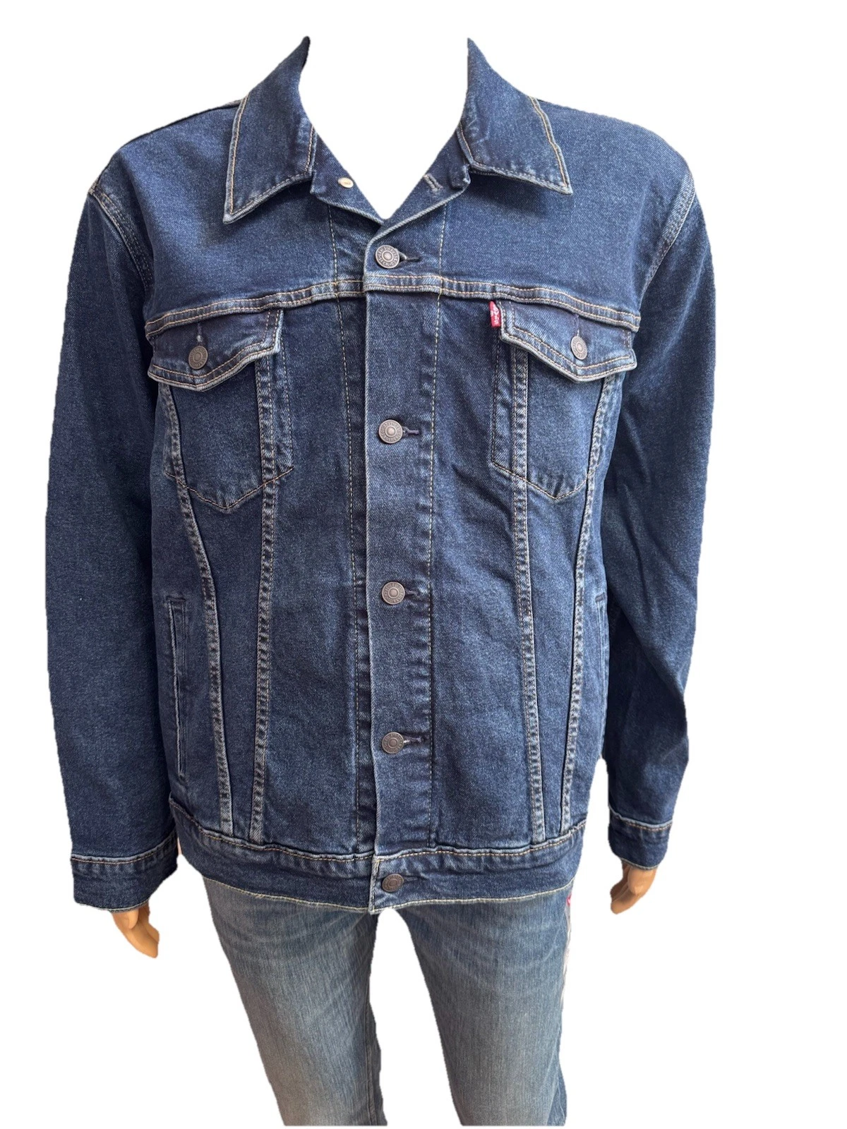 LEVI'S Levi Levis Strauss Mens Trucker Jacket Dark Blue Denim XL $89.50